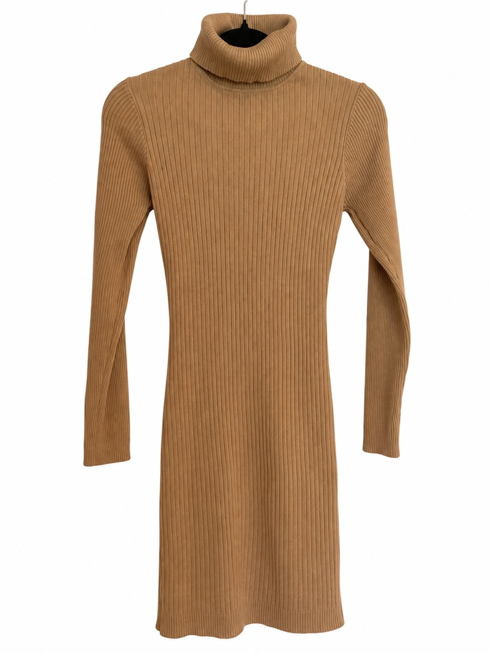 Love Tree Ribbed Turtleneck Long Sleeve Dress in Camel